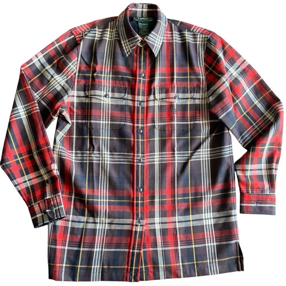 Vintage Lauren Ralph Lauren 100% Wool Plaid Jacket Women S Shacket Shirt Button